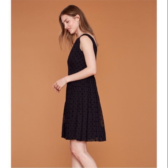 Emily & Fin Abigail Black Velvet Polka Dot Fit & Flare Dress Size S Pockets - Picture 2 of 15